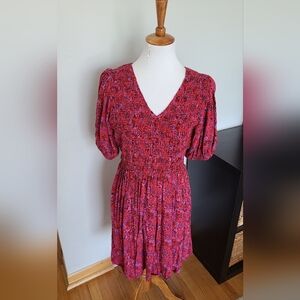 GAP- Satin Smocked Puff Sleeve Mini Dress